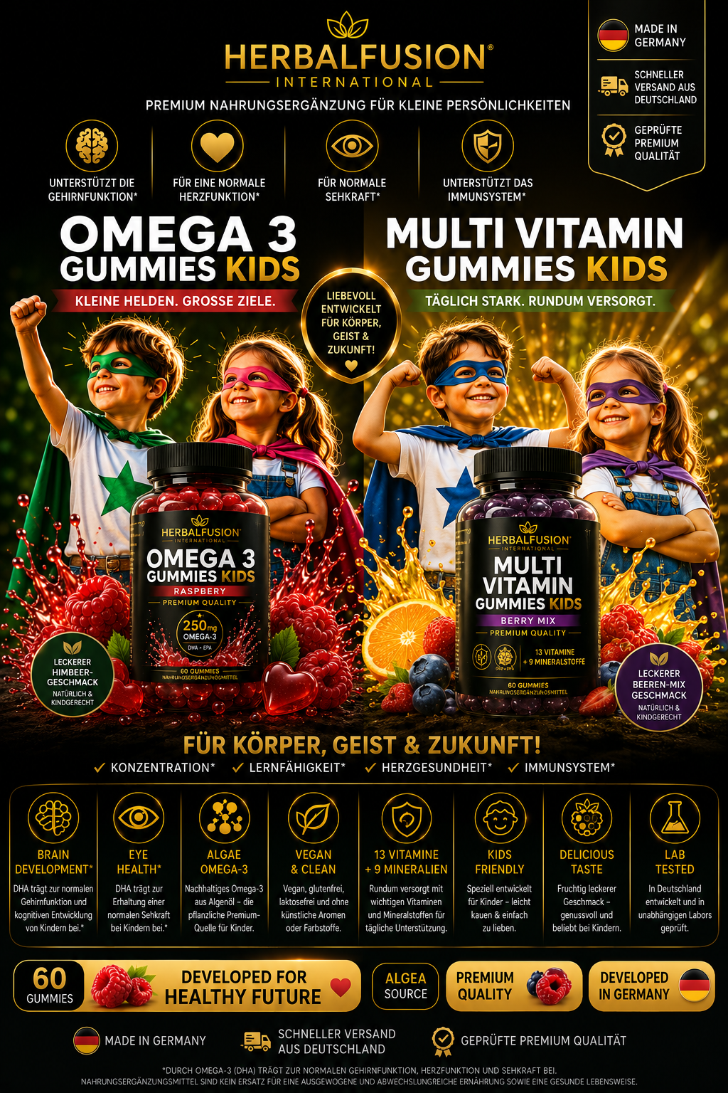 omega 3 gummies kids - himbeere - 60 vegane gummies