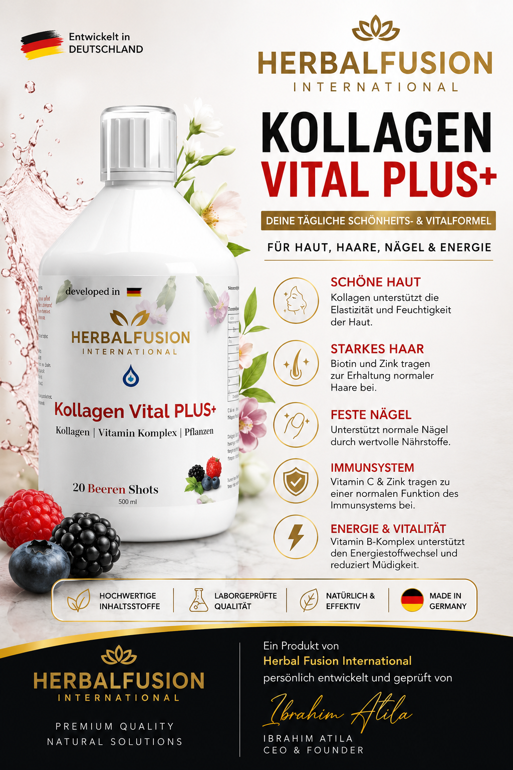 kollagen vital plus+ shots - wild berry - 500ml